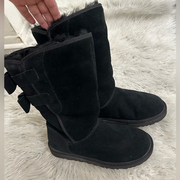 UGG Black Suede Women's Boots coquette style Sz 8 - Picture 3 of 7